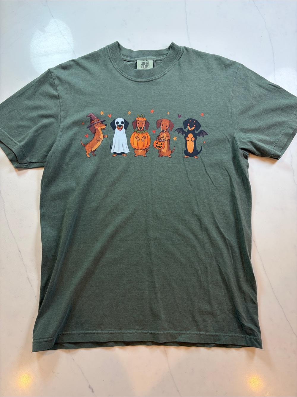 Olive Green Halloween Dachshund Graphic Pet Tee